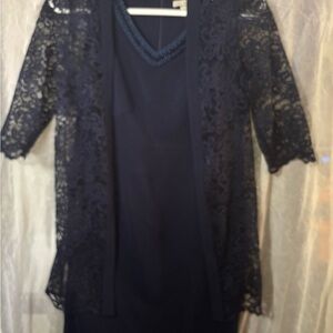 Elegant Navy Lace Dress with Beaded Neckline
